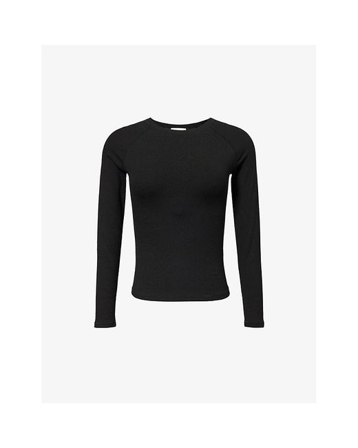 ADANOLA Black Ribbed Long-sleeve Stretch-woven Top X