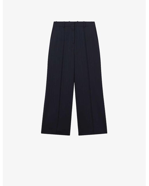 Reiss Blue Willow Wide-leg Pinstripe Crepe Trousers