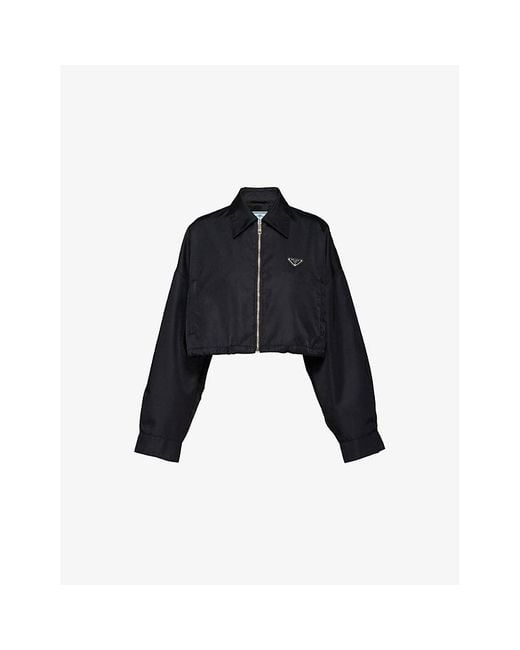 Prada Re-Nylon Cropped Recycled-Nylon Jacket in Black | Lyst