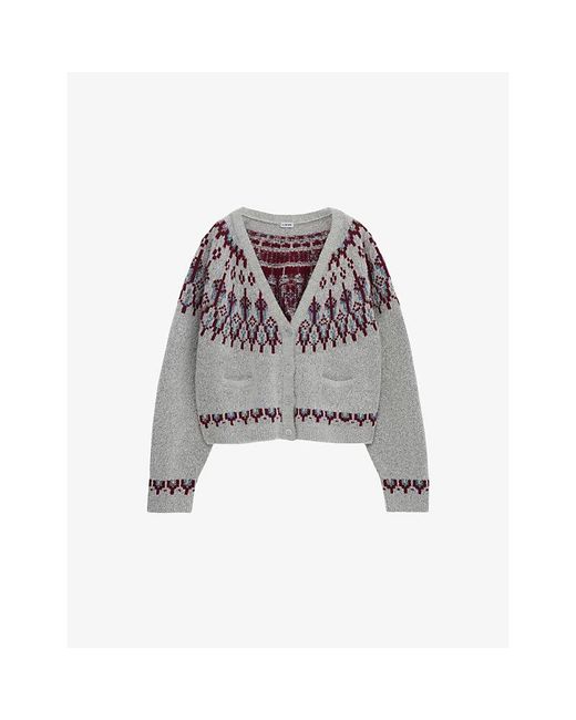 Loewe Purple Patterned Long-Sleeve Wool Blend Cardigan