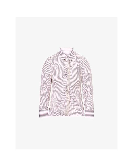 Maison Margiela Pink Stripe-Print Layered-Tulle Cotton Shirt