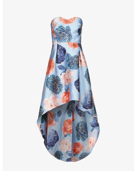 Chi Chi London Satin Elmaya Floral-print Woven Midi Dress in Blue | Lyst