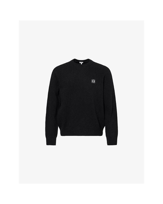Loewe Black Anagram-Embroidery Crewneck Wool Jumper for men