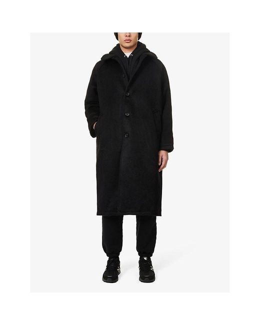 MKI Miyuki-Zoku Black Side-pocket Spread-collar Wool-blend Coat Xx for men