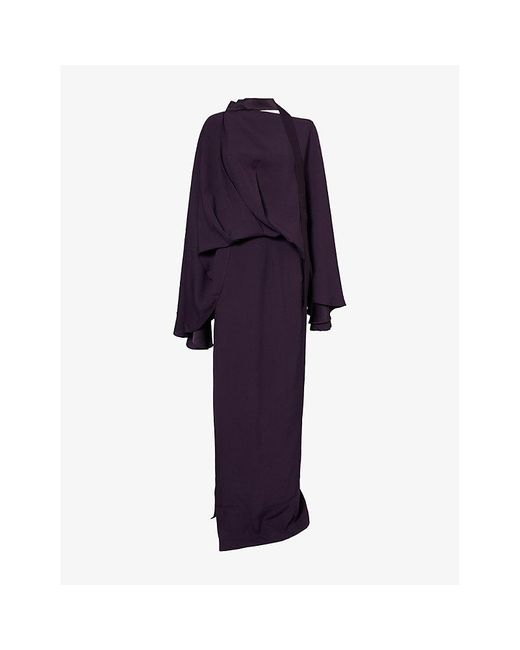 ‎Taller Marmo Purple Brooks Draped Crepe-Cady Maxi Dress