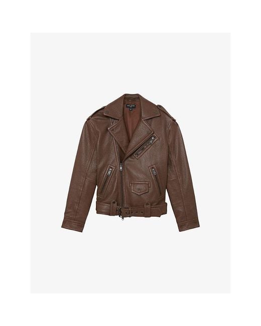 Reiss Brown X Atelier Anders Relaxed-Fit Leather Biker Jacket