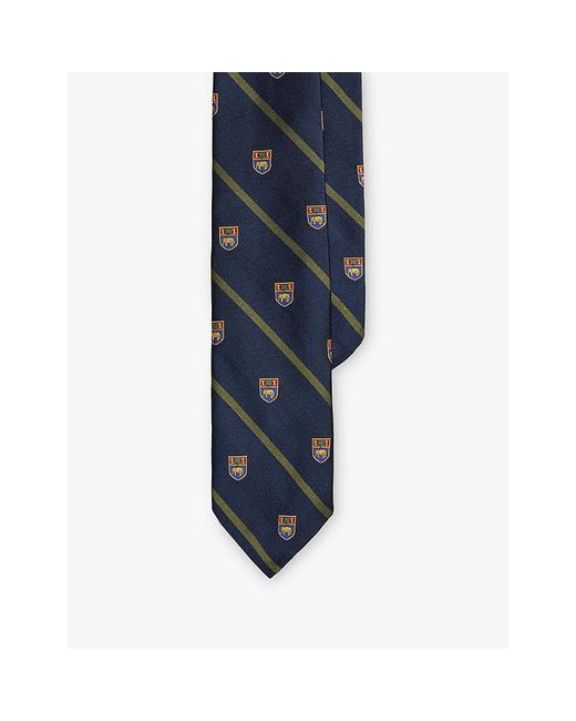Polo Ralph Lauren Blue Striped Crest-Print Silk Tie for men