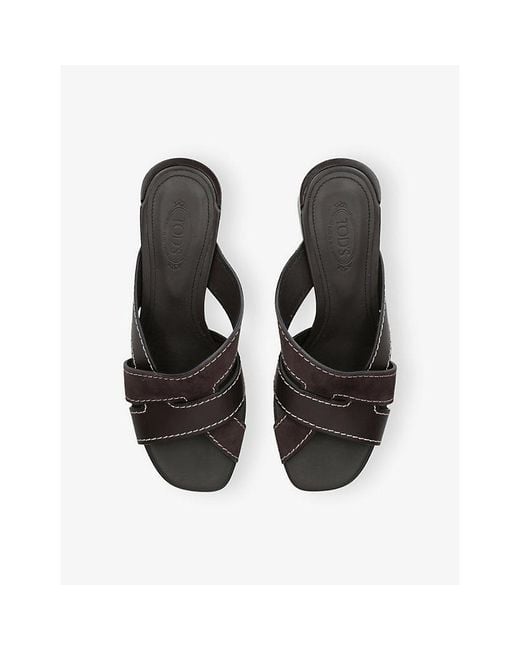 Tod's Black Cuoio Leather Heeled Mules