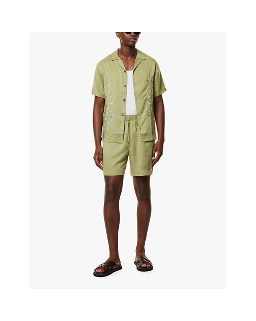 CHE Green Motown Terry Geometric-Pattern Relaxed-Fit Organic Cotton-Blend Shorts for men