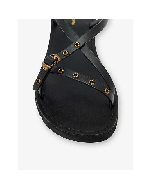 AllSaints Black Tyla Eyelet Leather Sandals