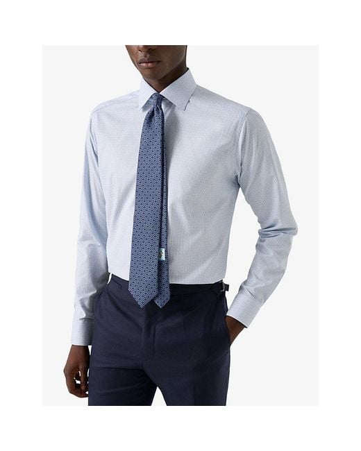 Eton of Sweden Blue Checked Slim-Fit Cotton-Twill Shirt for men