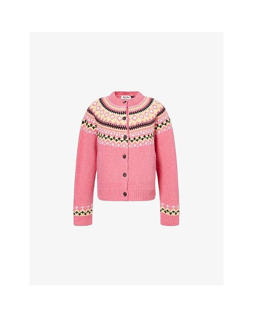 Miu Miu Pink Fair-Isle Knit Wool Cardigan