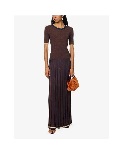 Zankov Purple Gago Pleated Knitted Maxi Dress