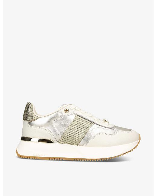 Carvela Kurt Geiger White Flare Gala Woven-panel Leather Low-top Trainers