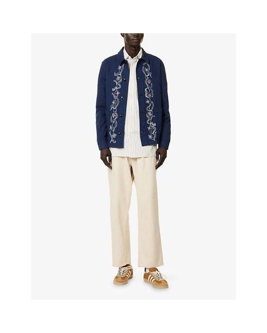 Paul Smith Blue Floral-Embroidered Cotton Chore Jacket for men