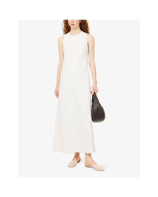 ME+EM White Textured Bias-Cut Cotton And Linen Blend Maxi Dress