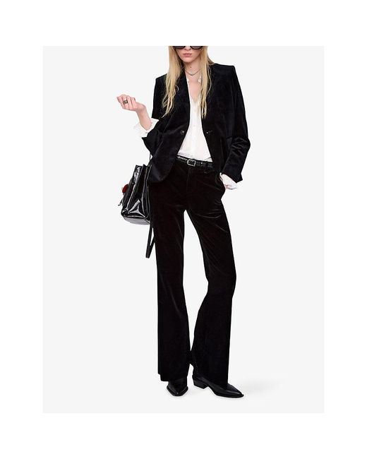 Zadig & Voltaire Black Prevy Flared-Leg Mid-Rise Cotton-Velvet Trousers
