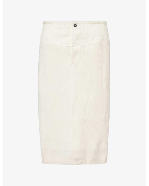 Bottega Veneta White Contrast-panel High-rise Stretch-cotton Midi Skirt