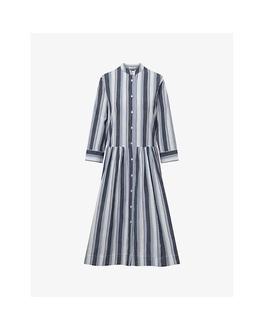 Nué Notes Blue Stripe Amig Striped Cotton Midi Dress