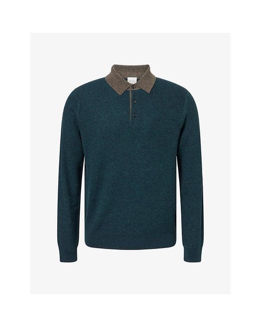 Paul Smith Blue Contrast-Trim Polo-Collar Wool-Blend Jumper for men