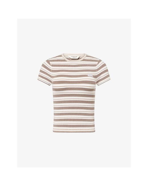 Lounge Underwear White Striped Ribbed Stretch-Knit T-Shirt