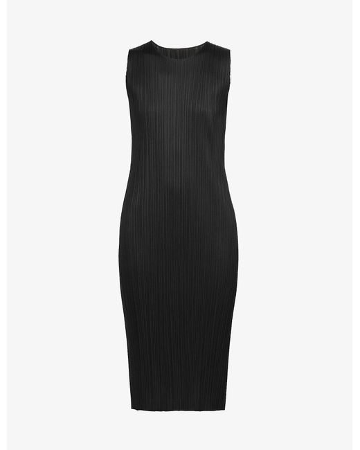 Pleats Please Issey Miyake Sway Pleated Knitted Midi Dress in Black ...