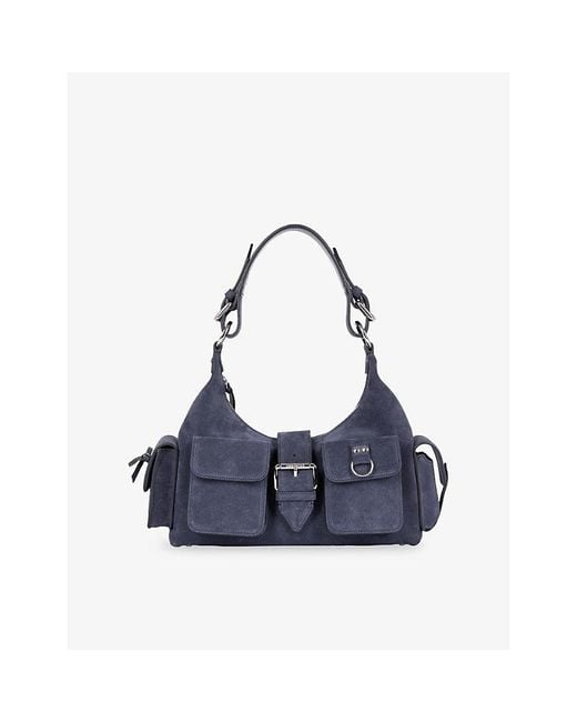 The Kooples Blue Amelia Multi-Pocket Suede Shoulder Bag