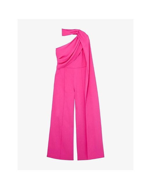Reiss Pink Carrie One-Shoulder Stretch-Woven Jumpsuit
