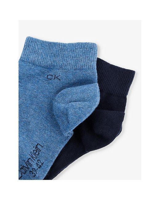Calvin Klein Blue Ribbed-trim Branded Pack Of Two Cotton-blend Socks for men