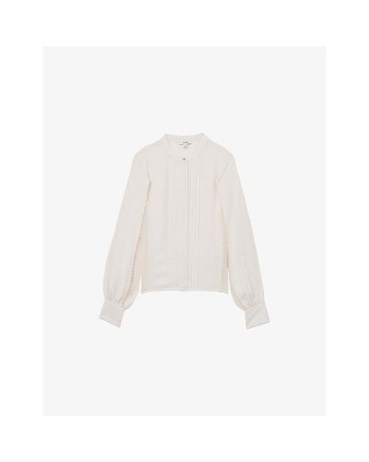 Reiss White Maddie Pleated Embroidered Woven Blouse