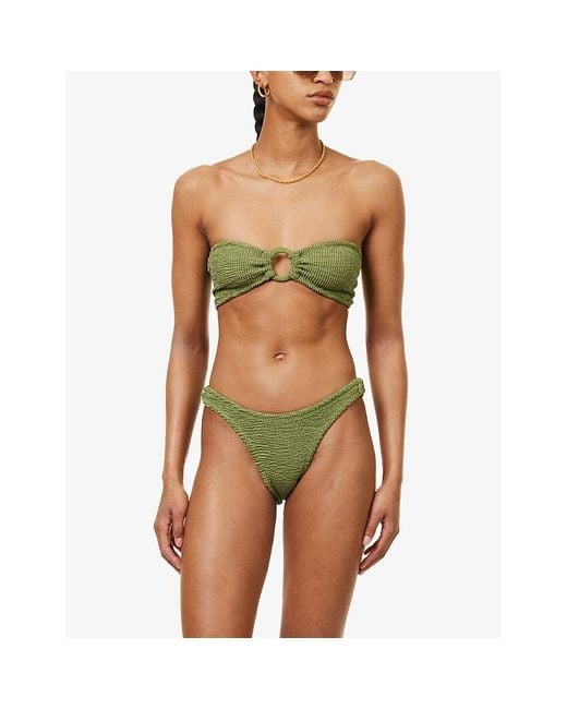 Hunza G Green Gloria Bandeau Crinkled-texture Bikini