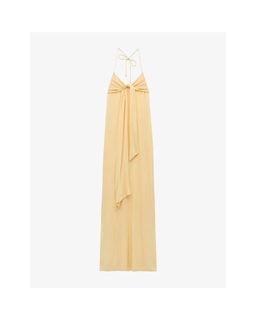 Loewe Metallic X Paula's Ibiza Tie-Front Halterneck Woven Maxi Dress