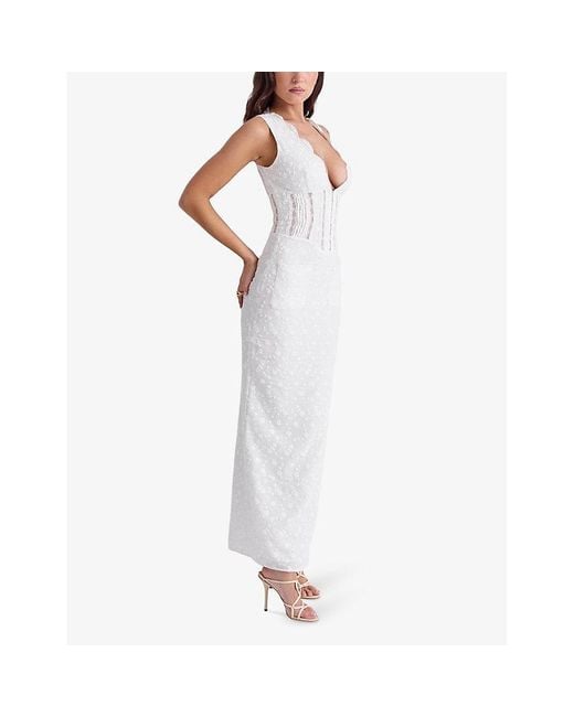 House Of Cb White Sophina Broderie-Anglaise Cotton-Blend Maxi Dress