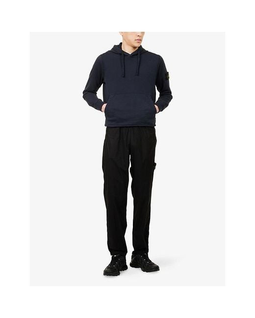 Stone Island Blue Brand-Badge Relaxed-Fit Cotton Hoody for men