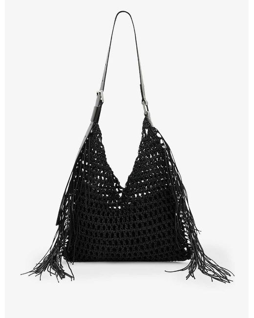 AllSaints Black Sabine Tassel-embellished Cotton Shoulder Bag