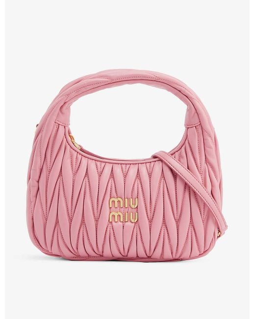 Miu Miu Pink Matelassé Small Leather Hobo Bag