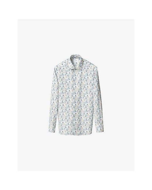 Eton of Sweden Blue Floral-Print Contemporary-Fit Cotton-Twill Shirt for men