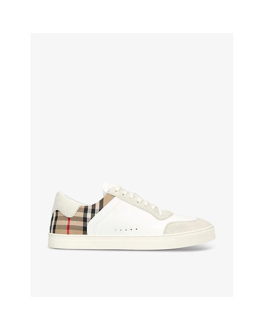 Burberry White Stevie Check-print Leather Low-top Trainers for men