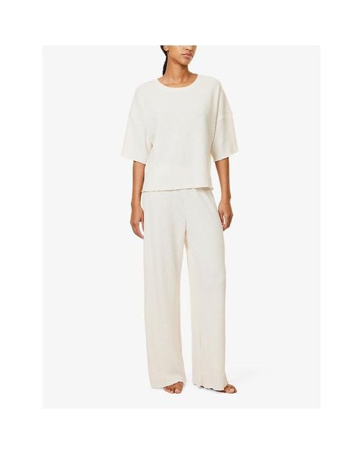 Lounge Underwear White Soft Waffle Branded-Waistband Jersey Pyjama Bottoms