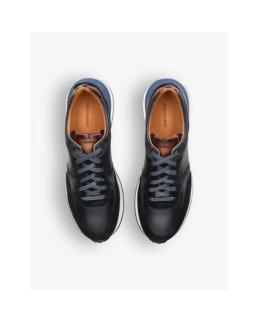 Magnanni Shoes Blue Xl Grafton Leather And Suede Low-Top Trainers for men