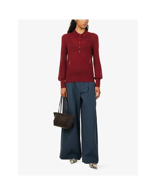 Twp Red Uma Long-Sleeve Cashmere Henley Top