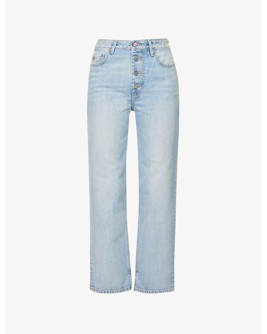 Ganni Lovy Straight-leg Mid-rise Organic-cotton Jeans in Blue | Lyst