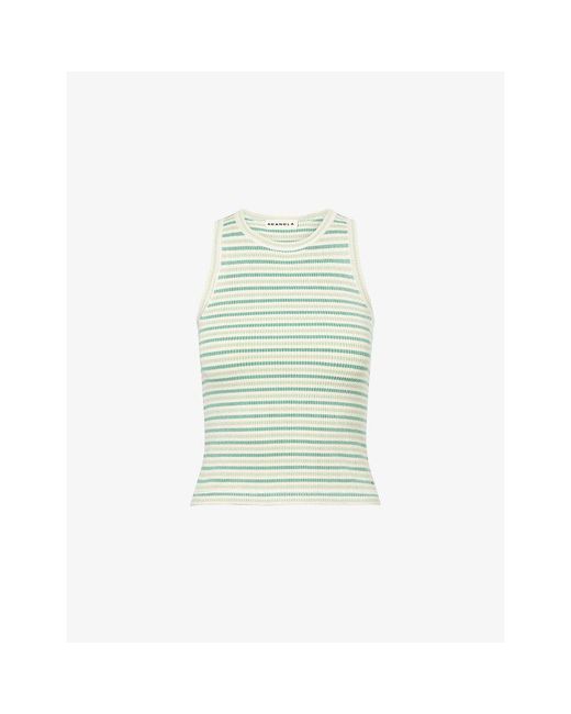 ADANOLA Green Stripe-Print Ribbed-Knit Top