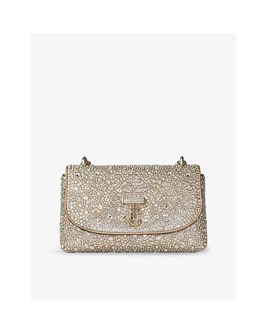 Jimmy Choo Gray Curve Rhinestone-Embellished Suede Cross Body Bag