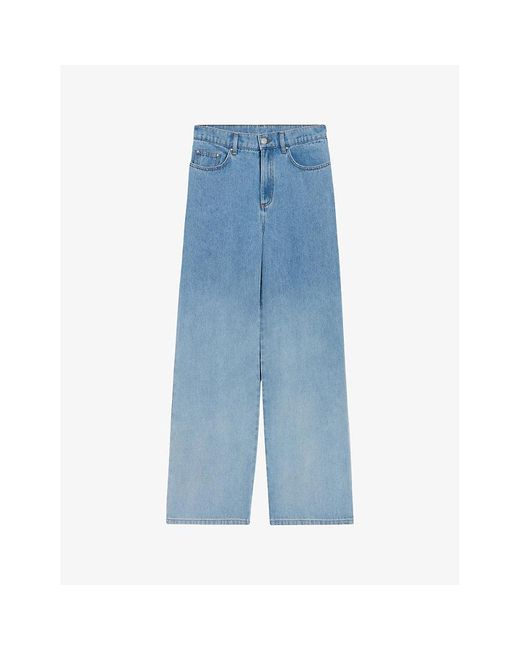Claudie Pierlot Blue Michel Tie-dye Effect Wide-leg Low-rise Denim Jeans