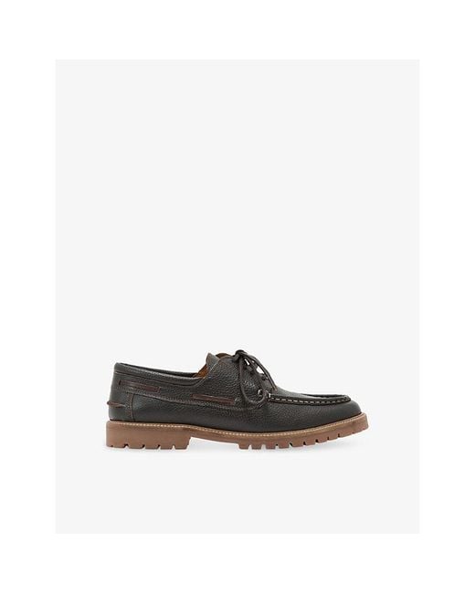 Reiss Black Clark Lace-Up Leather Boat Shoes for men
