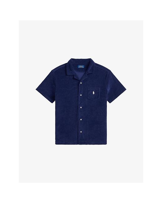 Polo Ralph Lauren Blue Logo-Embroidered Terry-Textured Cotton-Blend Shirt for men