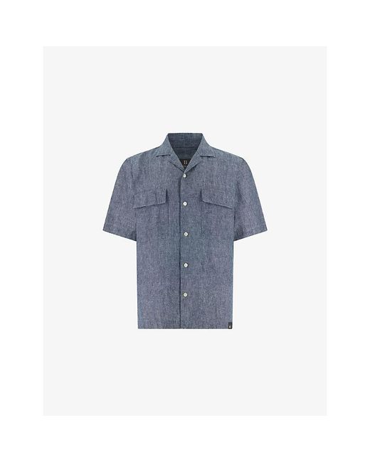 Boggi Blue Open-Collar Linen And Cotton-Blend Denim Shirt for men
