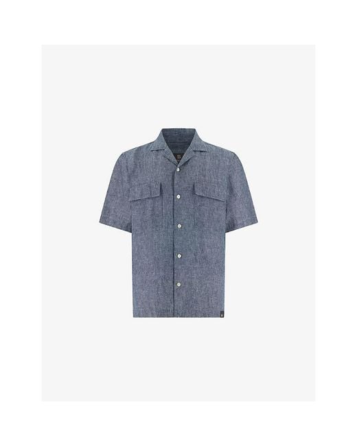 Boggi Blue Open-Collar Linen And Cotton-Blend Denim Shirt for men