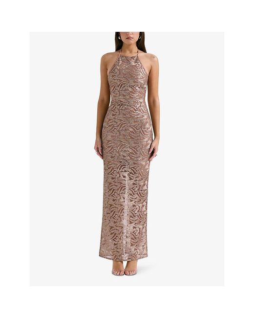 House Of Cb Brown Giada Sequin-embroidered Woven Maxi Dress